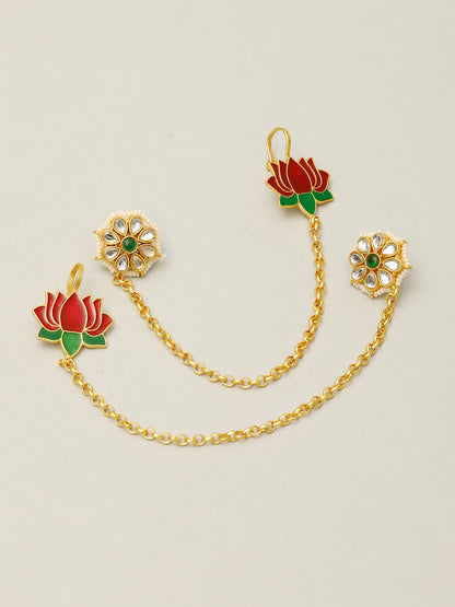 VIVAZS Kundan Chain Earrings Green