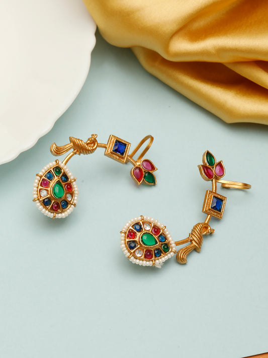 VIVAZS Gold Plated Contemporary Ear Cuff Earrings (Multi color)