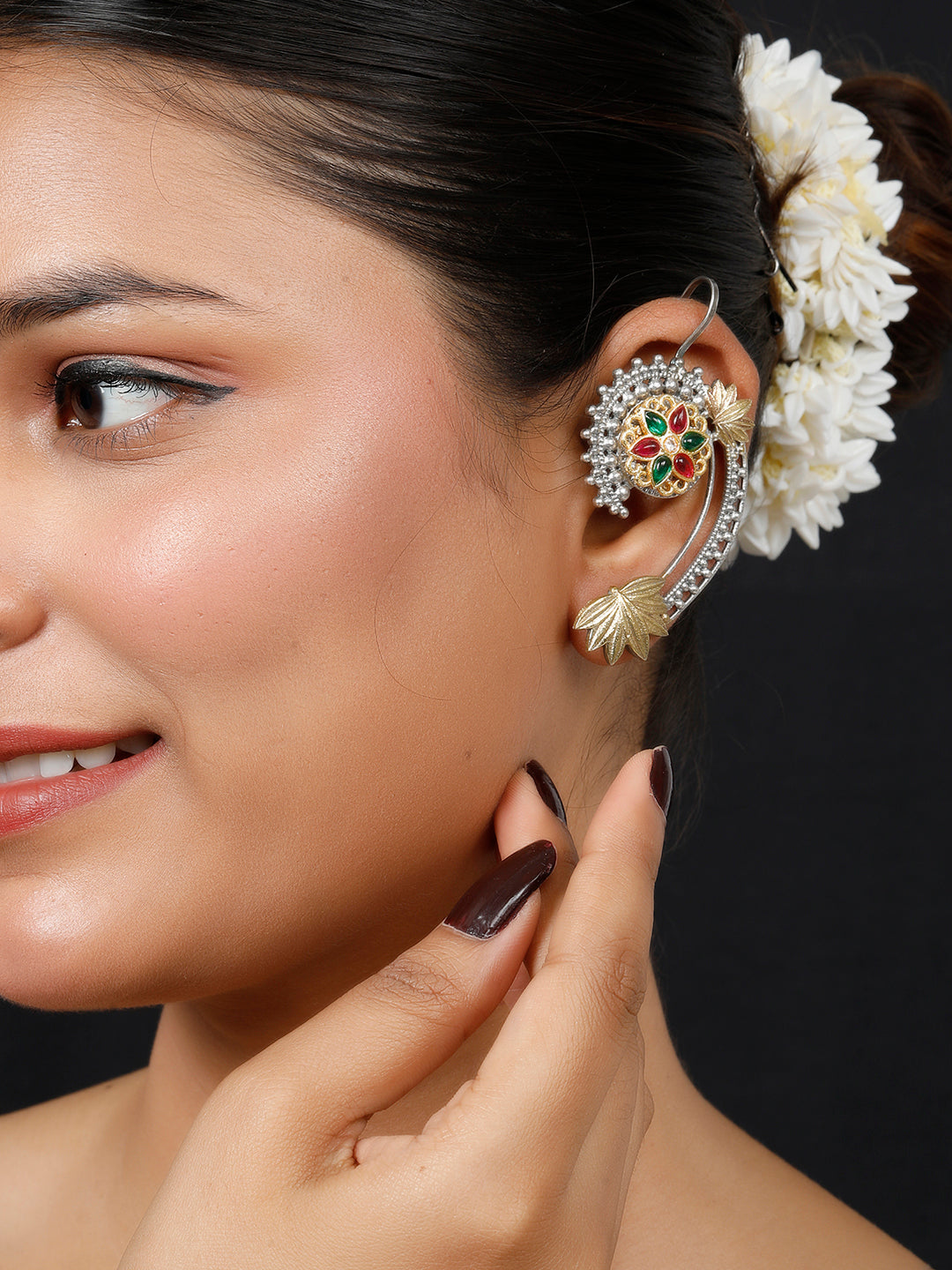 VIVAZS Oxidised Multicolor Earcuff Earrings