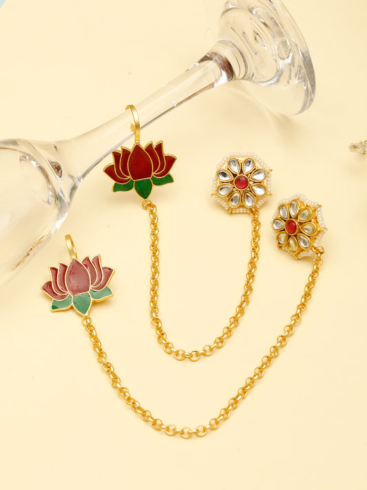 VIVAZS Kundan Chain Earrings Red