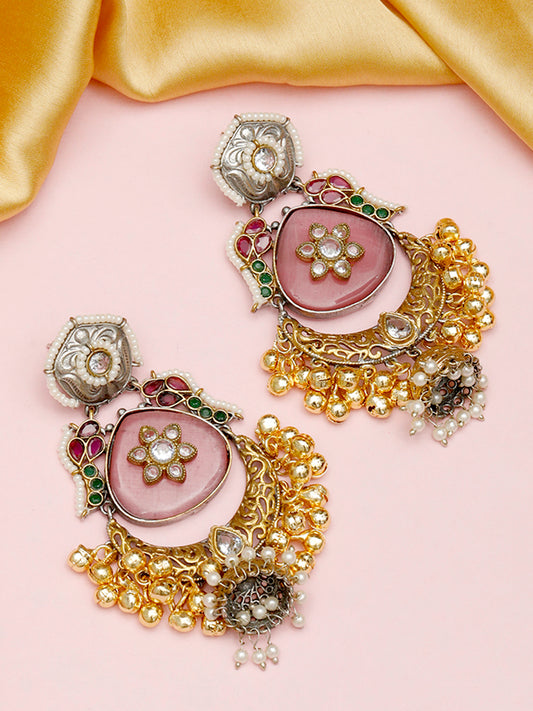 VIVAZS Kashmiri Chandbali Earrings ( PINK )