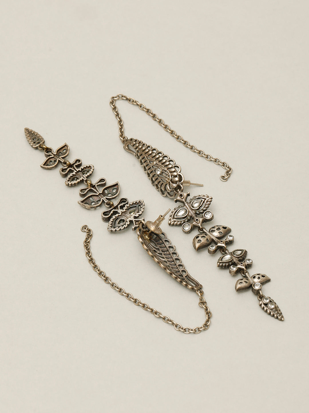 VIVAZS Silver Plated Oxidised Contemporary Drop Earrings