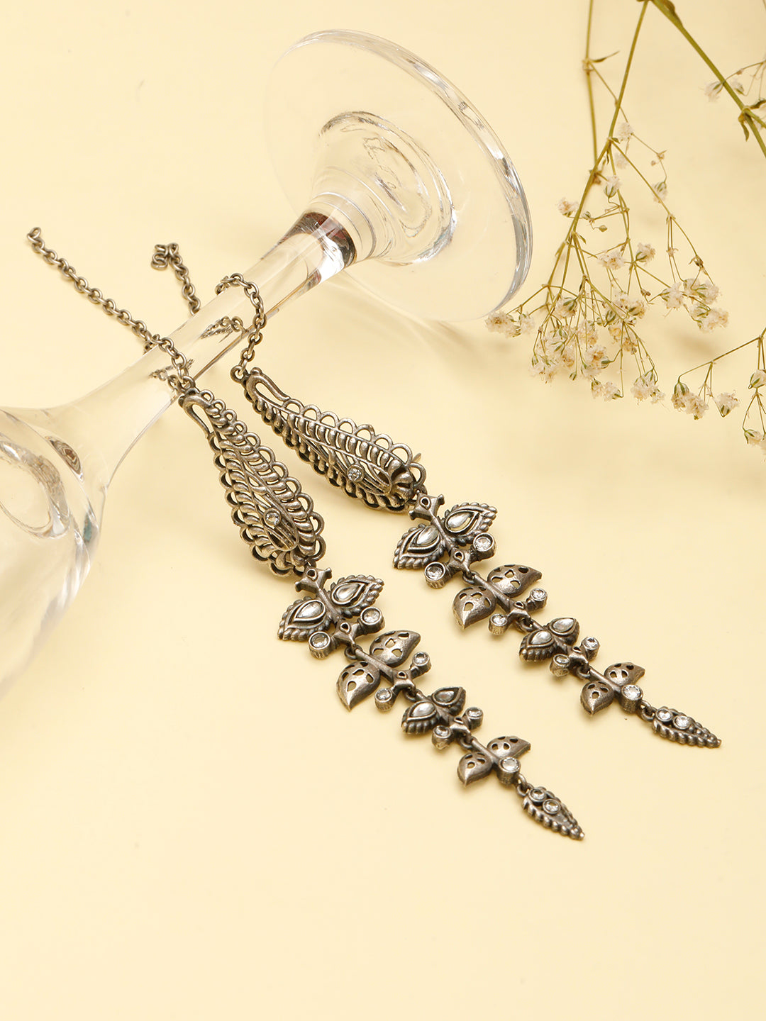 VIVAZS Silver Plated Oxidised Contemporary Drop Earrings