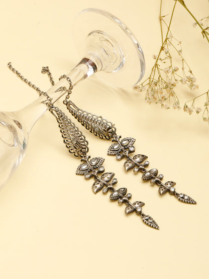 VIVAZS Silver Plated Oxidised Contemporary Drop Earrings