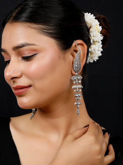 VIVAZS Silver Plated Oxidised Contemporary Drop Earrings