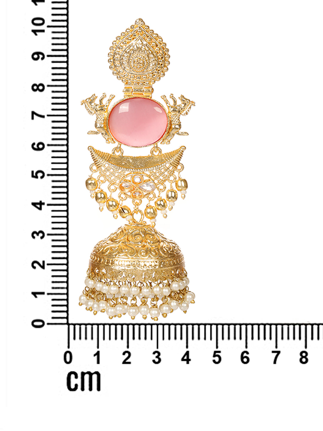 VIVAZS Pink Gold-Plated Stones Studded & Beaded Dome-Shaped Jhumkas