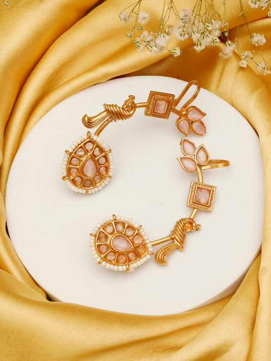 VIVAZS Gold Plated Contemporary Ear Cuff Earrings (Pink)