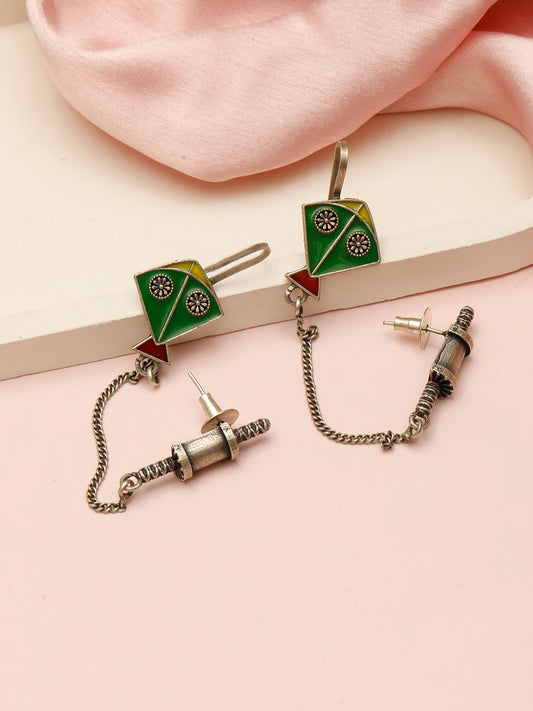 VIVAZS German Silver Contemporary Colorful Kite Ear Cuff Earrings
