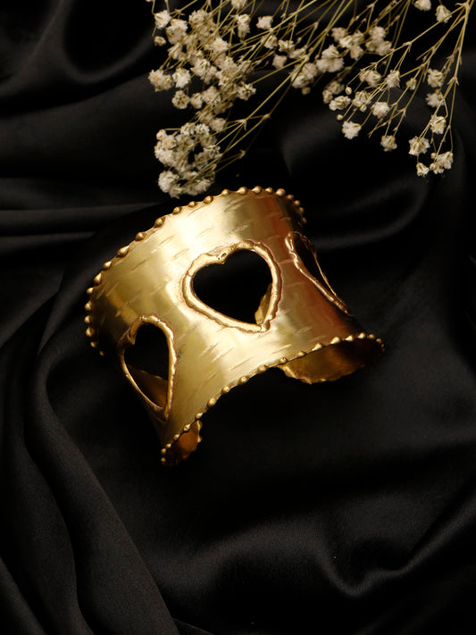 VIVAZS Women Gold-Plated Heart Shaped Oxidised Cuff Bracelet/Handcuff