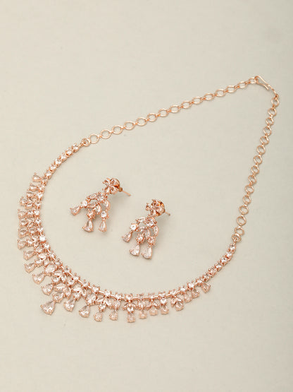 VIVAZS Rose Gold-Plated White AD-Studded Handcrafted Jewellery Set