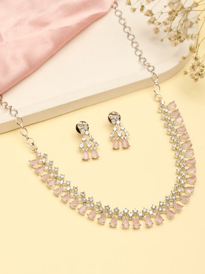 VIVAZS American Diamond Pink Studded Jewellery Set