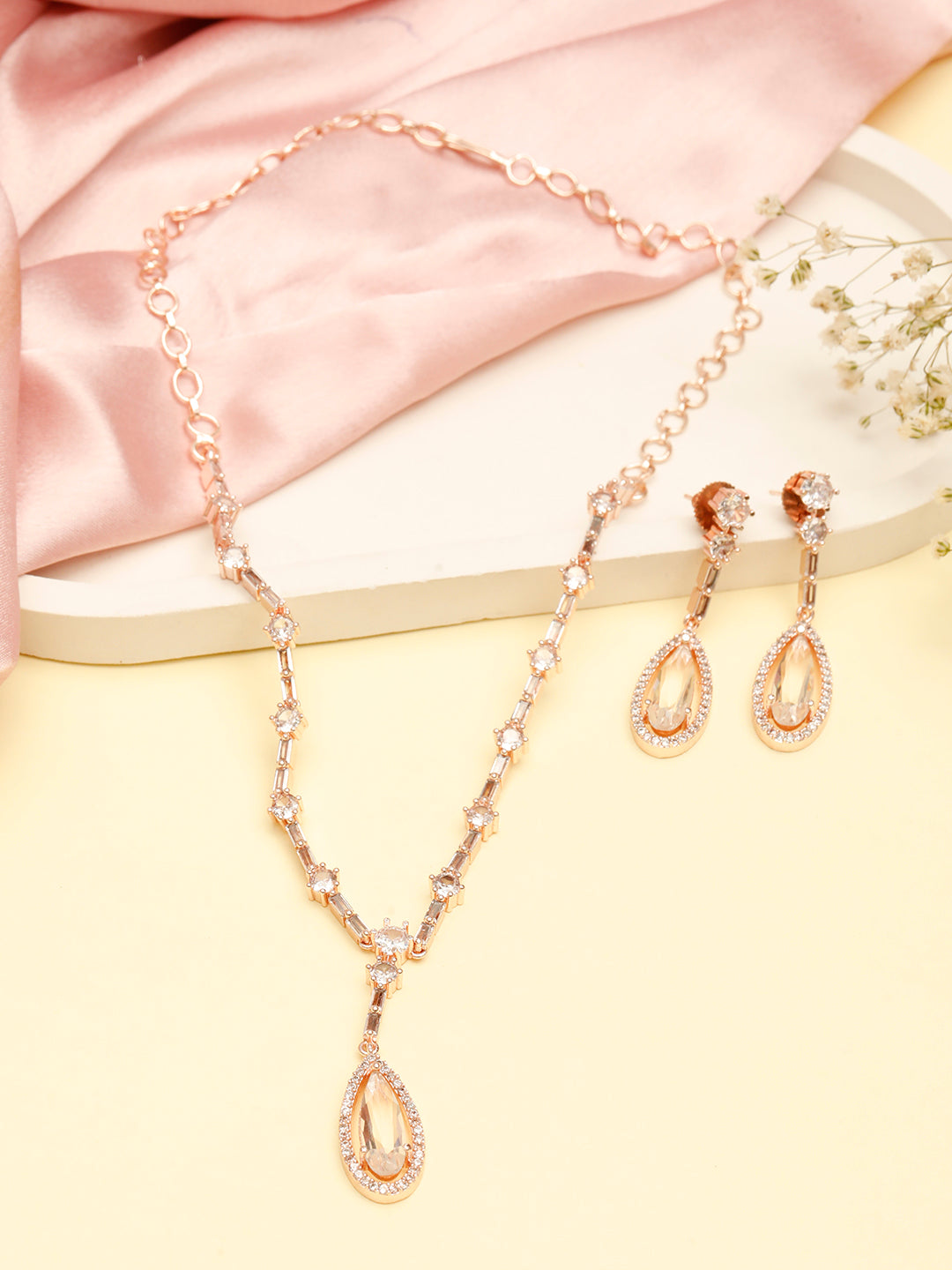 VIVAZS Women Rose Gold-Plated AD Studded Handcrafted Jewellery Set