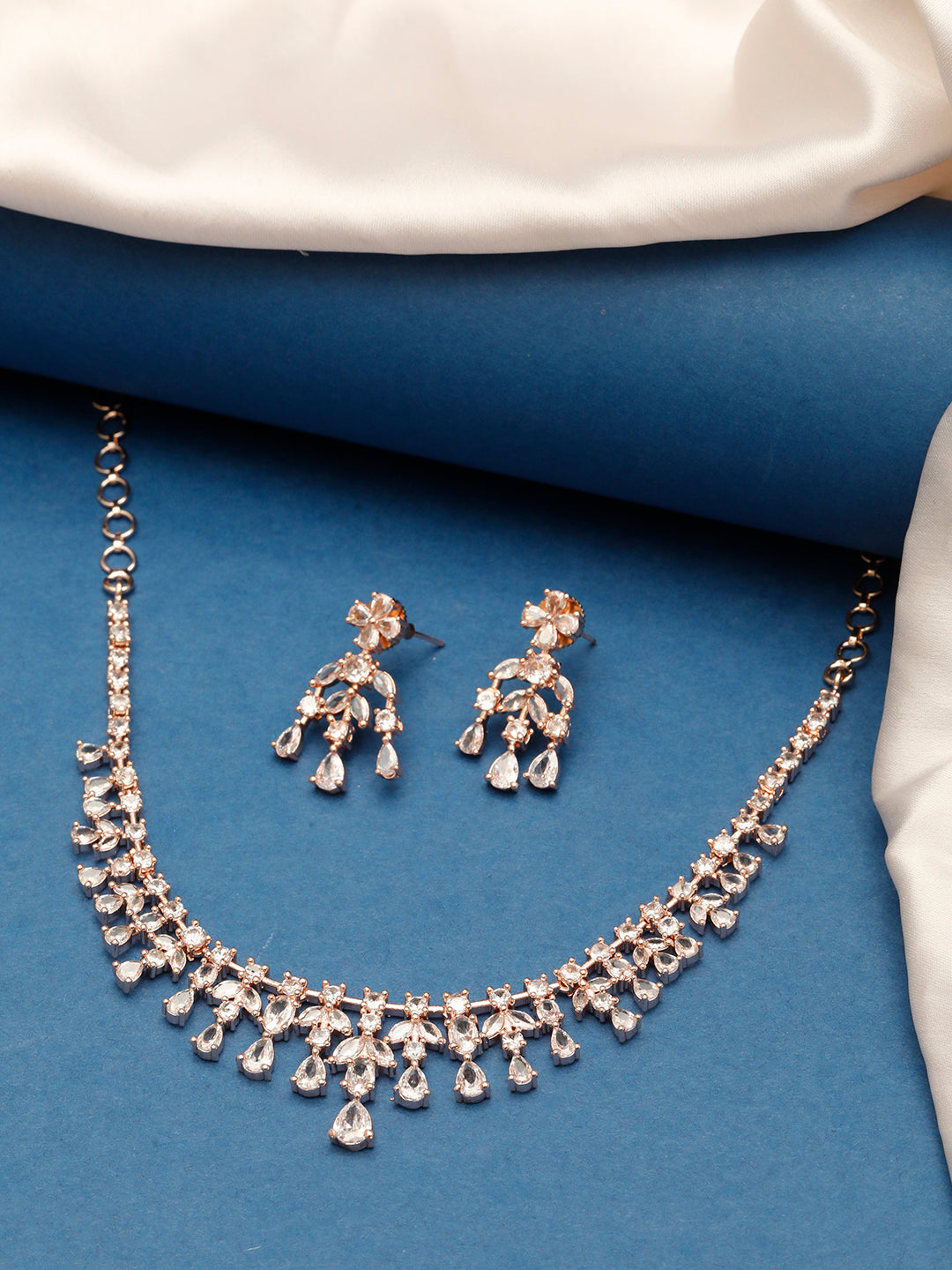 VIVAZS Rose Gold-Plated White AD-Studded Handcrafted Jewellery Set