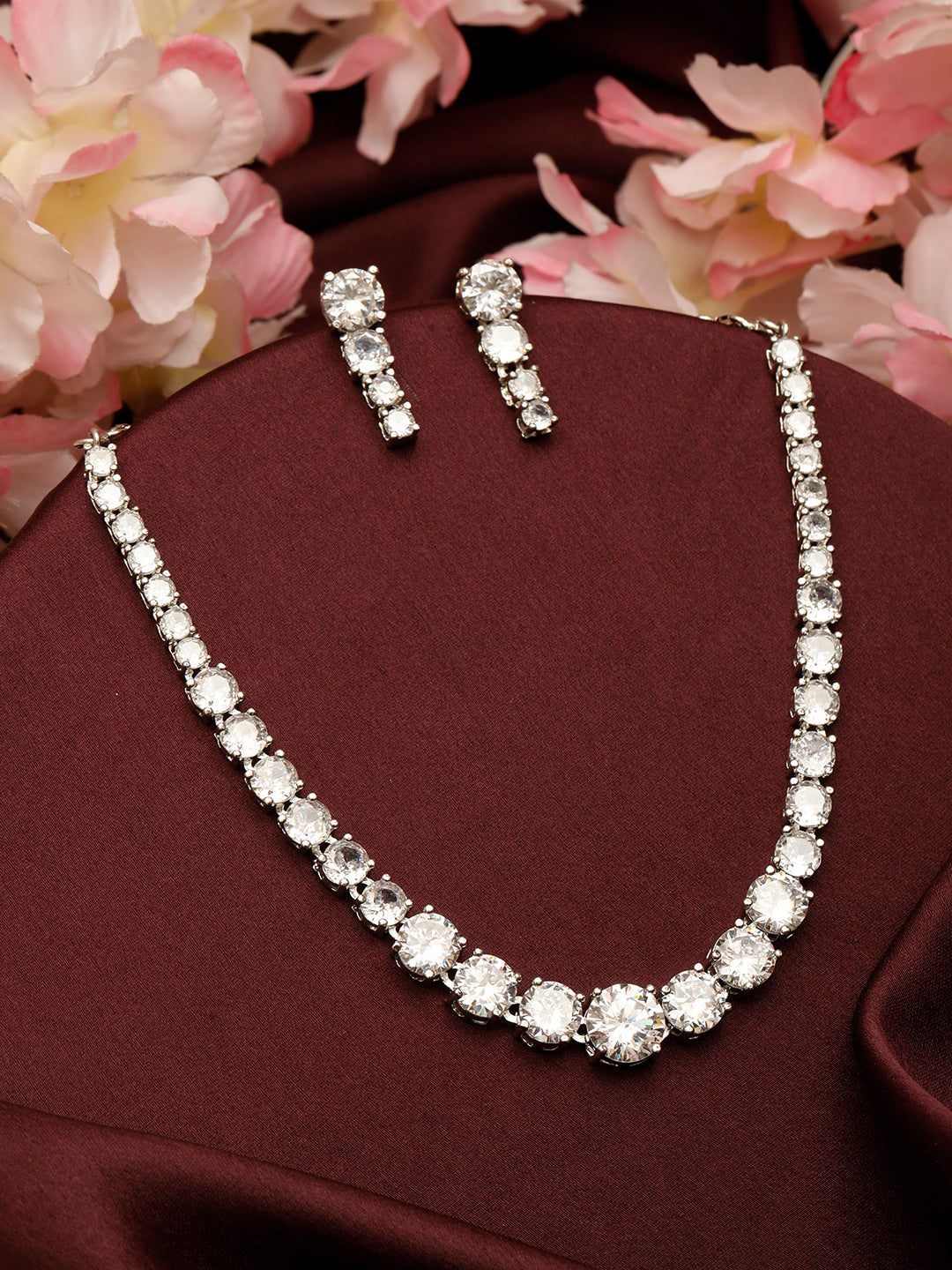 VIVAZS Silver-Plated AD-Studded Jewellery Set