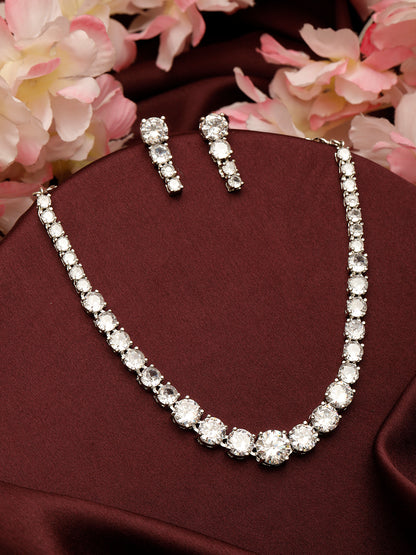 VIVAZS Silver-Plated AD-Studded Jewellery Set