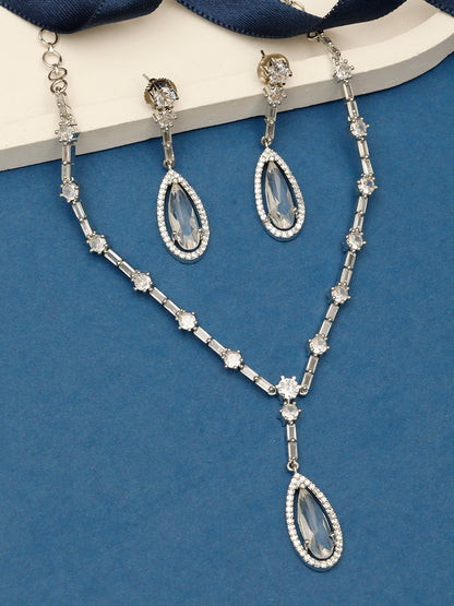 VIVAZS Silver-Plated White AD Stone Studded Jewellery Set
