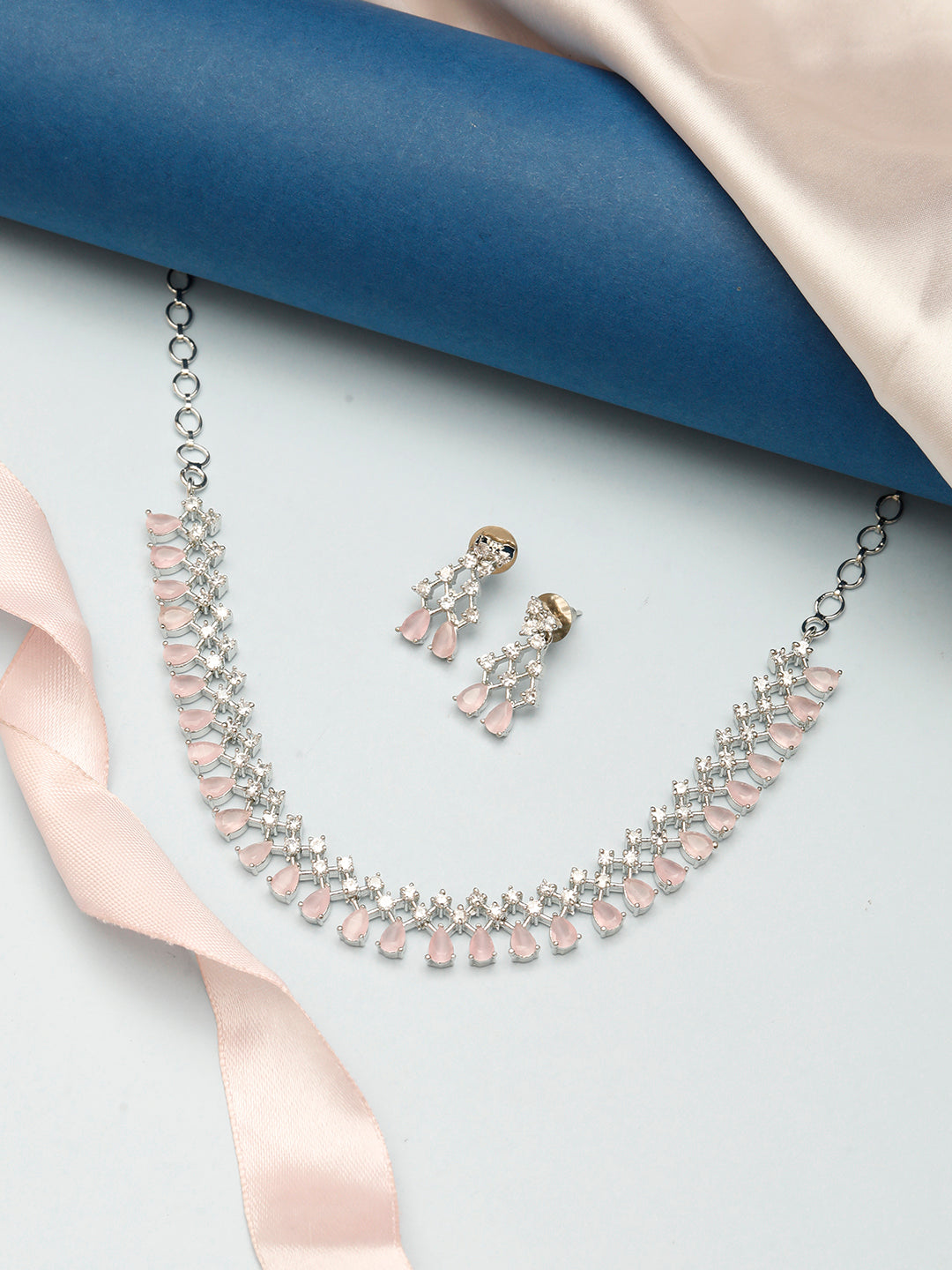 VIVAZS American Diamond Pink Studded Jewellery Set