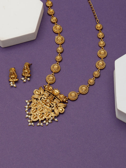 VIVAZS Gold-Plated Divine Lakshmi Motif Temple Jewellery Set with Intricate Detailing