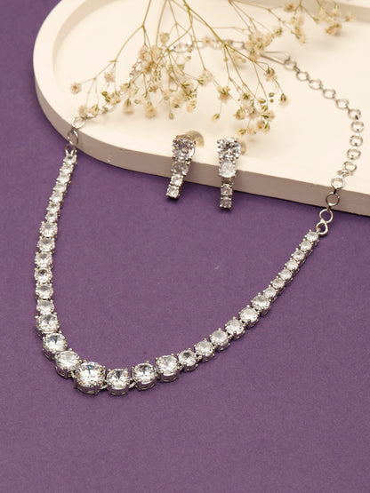 VIVAZS Silver-Plated AD-Studded Jewellery Set