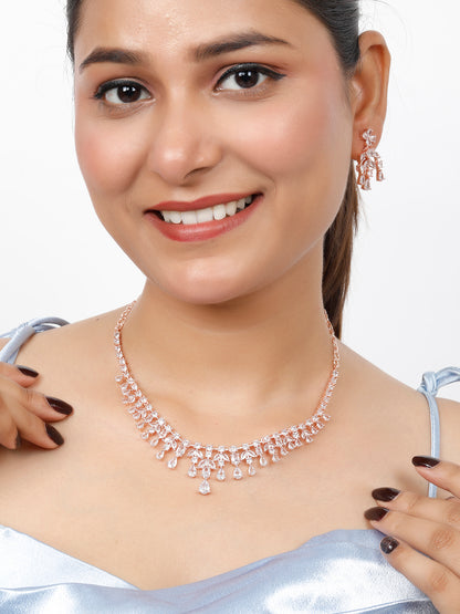 VIVAZS Rose Gold-Plated White AD-Studded Handcrafted Jewellery Set
