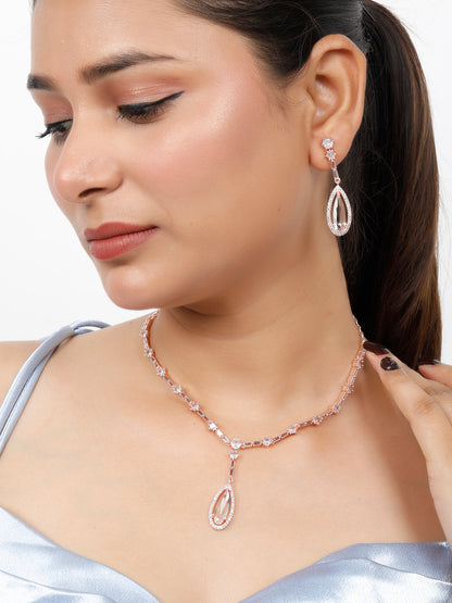 VIVAZS Women Rose Gold-Plated AD Studded Handcrafted Jewellery Set