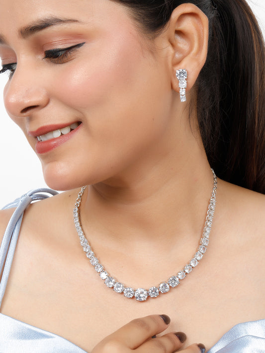 VIVAZS Silver-Plated AD-Studded Jewellery Set