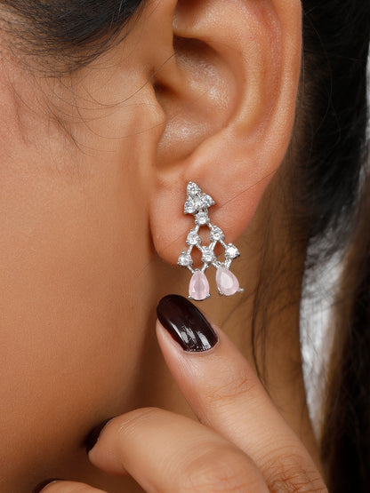 VIVAZS American Diamond Pink Studded Jewellery Set