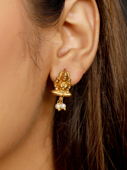 VIVAZS Gold-Plated Divine Lakshmi Motif Temple Jewellery Set with Intricate Detailing