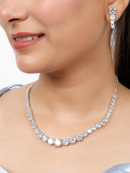 VIVAZS Silver-Plated AD-Studded Jewellery Set