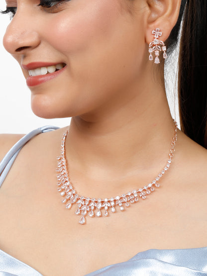 VIVAZS Rose Gold-Plated White AD-Studded Handcrafted Jewellery Set