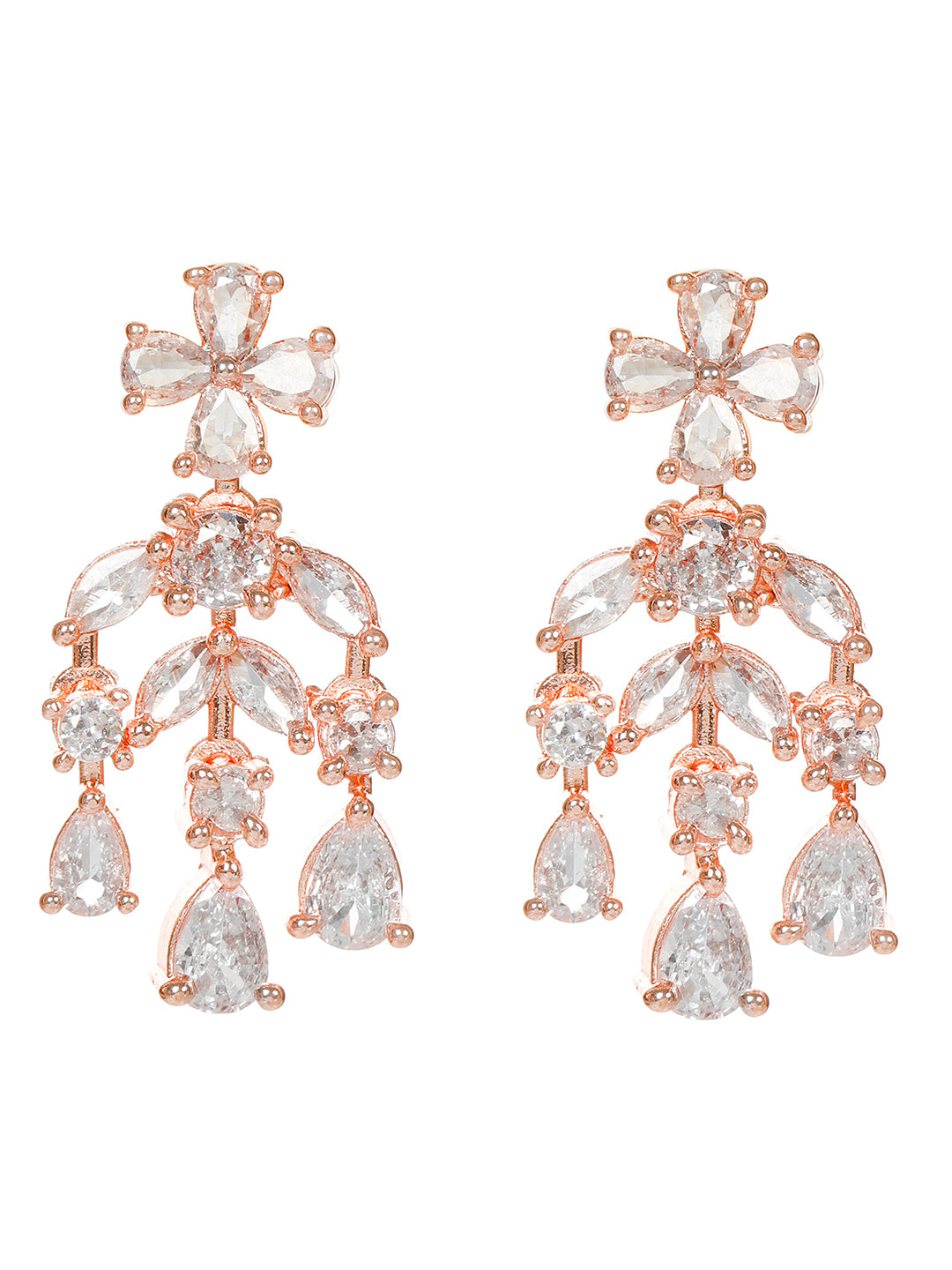 VIVAZS Rose Gold-Plated White AD-Studded Handcrafted Jewellery Set