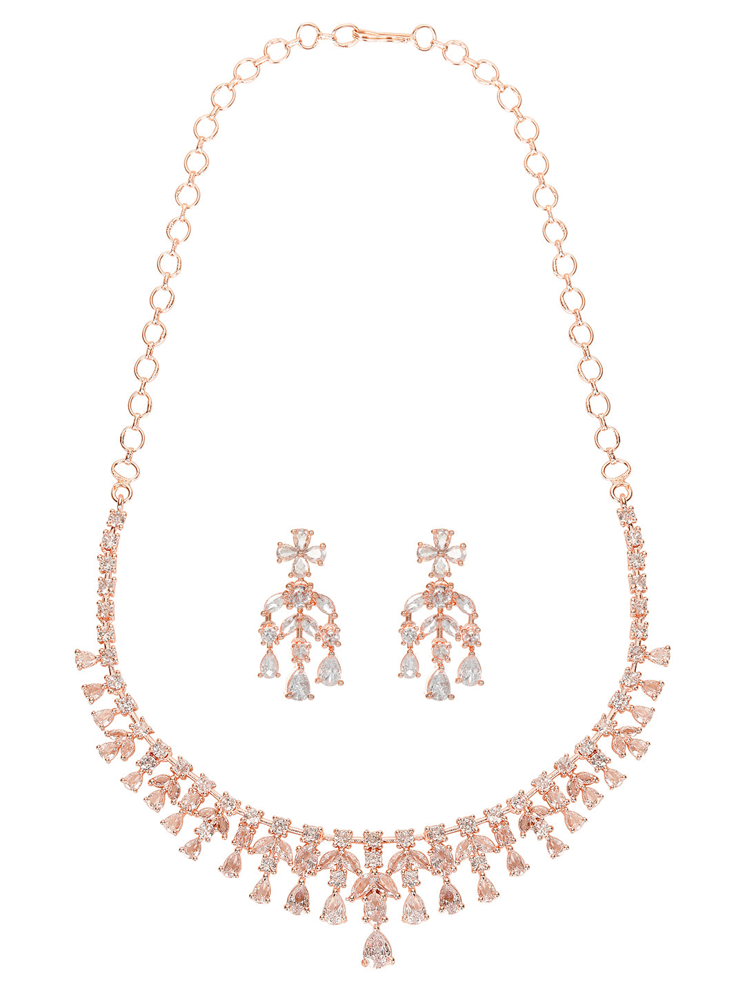VIVAZS Rose Gold-Plated White AD-Studded Handcrafted Jewellery Set