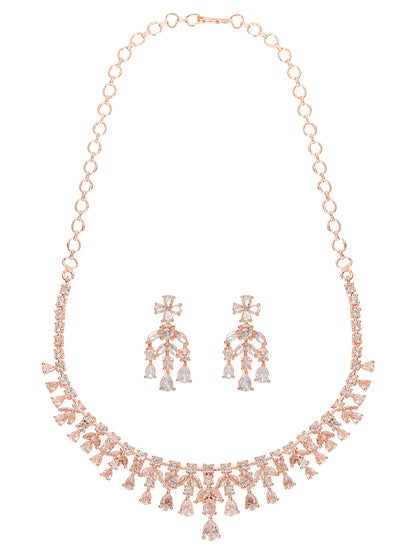 VIVAZS Rose Gold-Plated White AD-Studded Handcrafted Jewellery Set