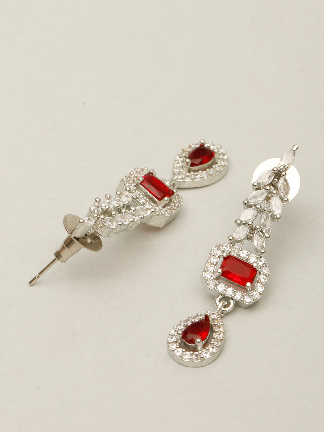 Rhodium-Plated Ruby Red AD & Cubic Zirconia Studded Necklace Set