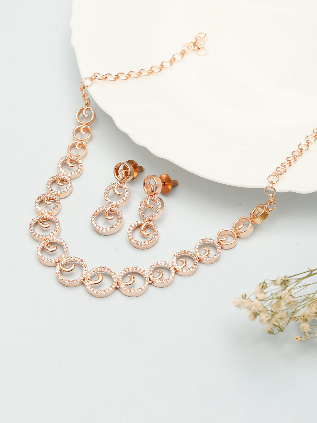 VIVAZS Rose Gold-Plated White AD-Studded Handcrafted Jewellery Set