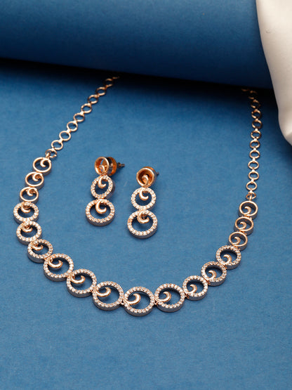 VIVAZS Rose Gold-Plated White AD-Studded Handcrafted Jewellery Set