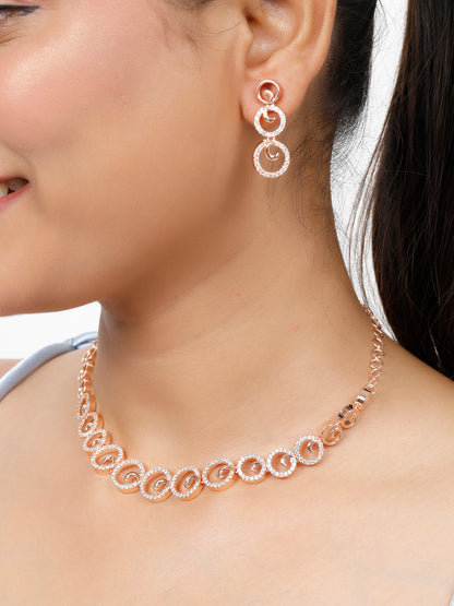 VIVAZS Rose Gold-Plated White AD-Studded Handcrafted Jewellery Set