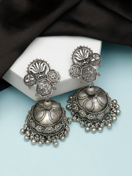 VIVAZS Women Oxidized Silver Plated Traditional Contemporary Jhumkas Earring