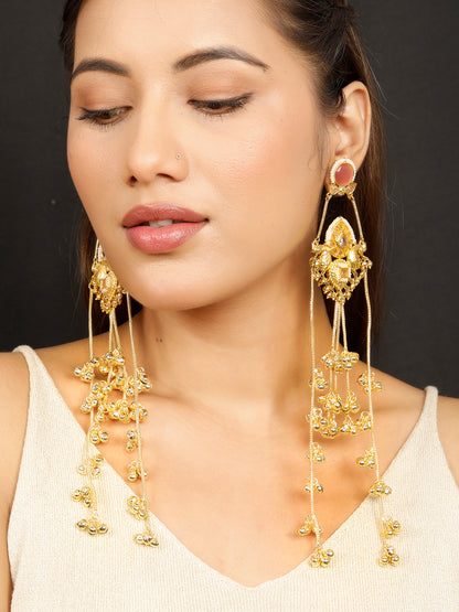 VIVAZS Kashmiri Gold Plated Drop Earrings ( PINK )