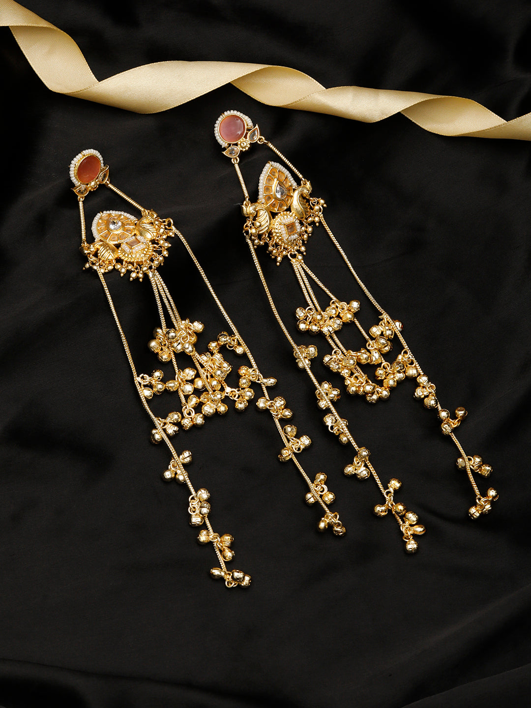 VIVAZS Kashmiri Gold Plated Drop Earrings ( PINK )