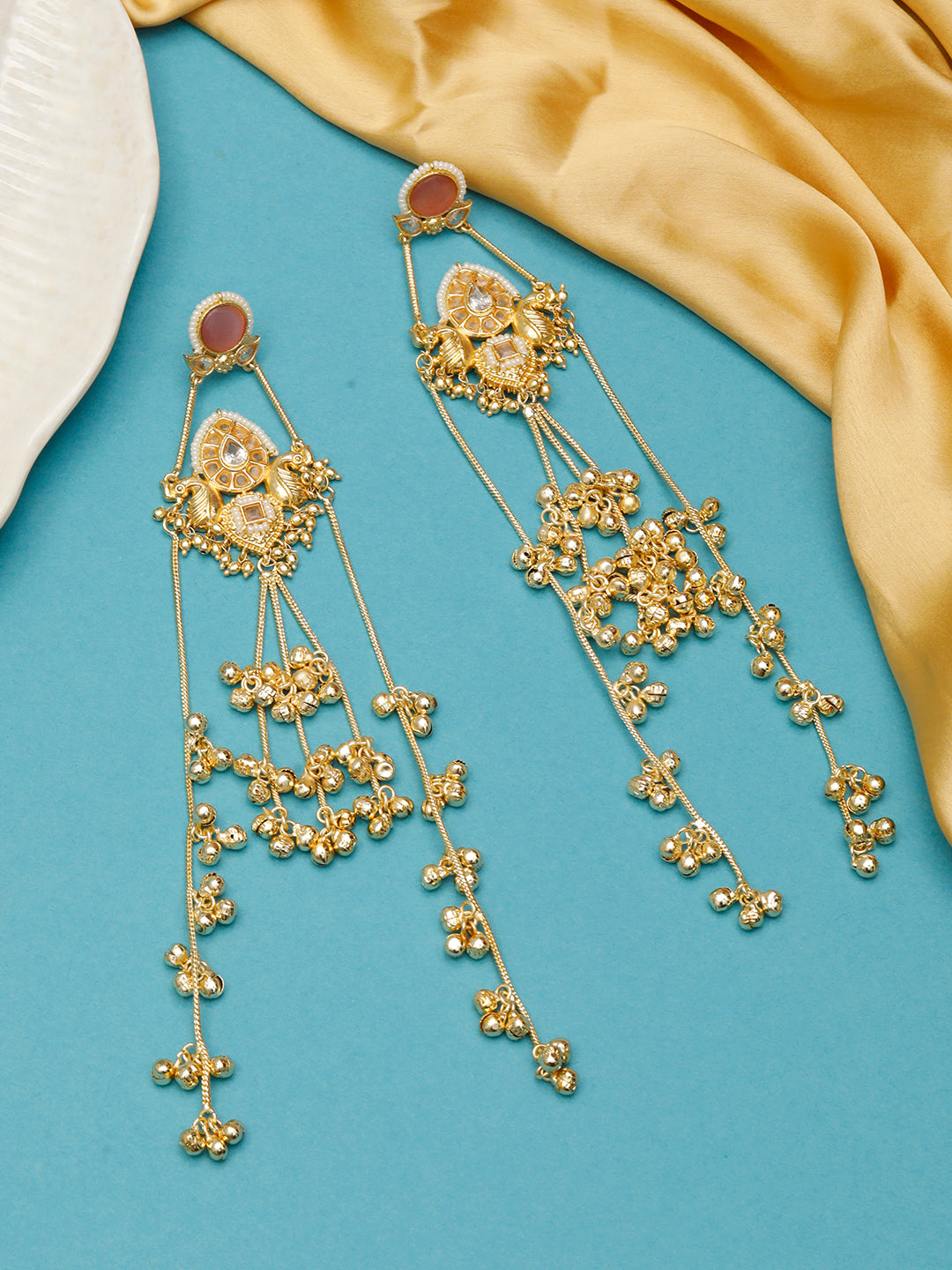 VIVAZS Kashmiri Gold Plated Drop Earrings ( PINK )