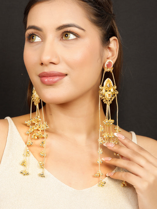 VIVAZS Kashmiri Gold Plated Drop Earrings ( PINK )