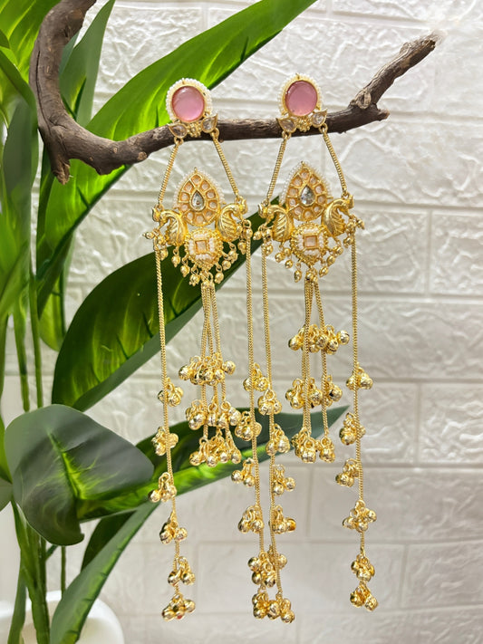 VIVAZS Kashmiri Gold Plated Drop Earrings PINK