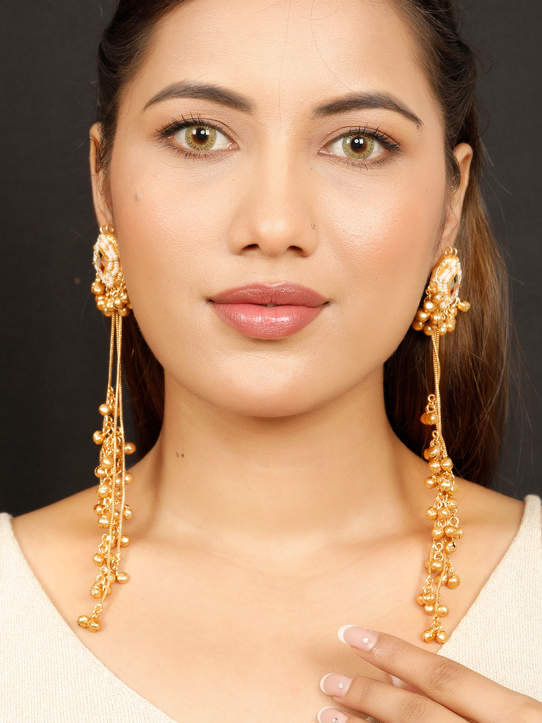 VIVAZS Kashmiri Long Drop Earrings (Multicolor)