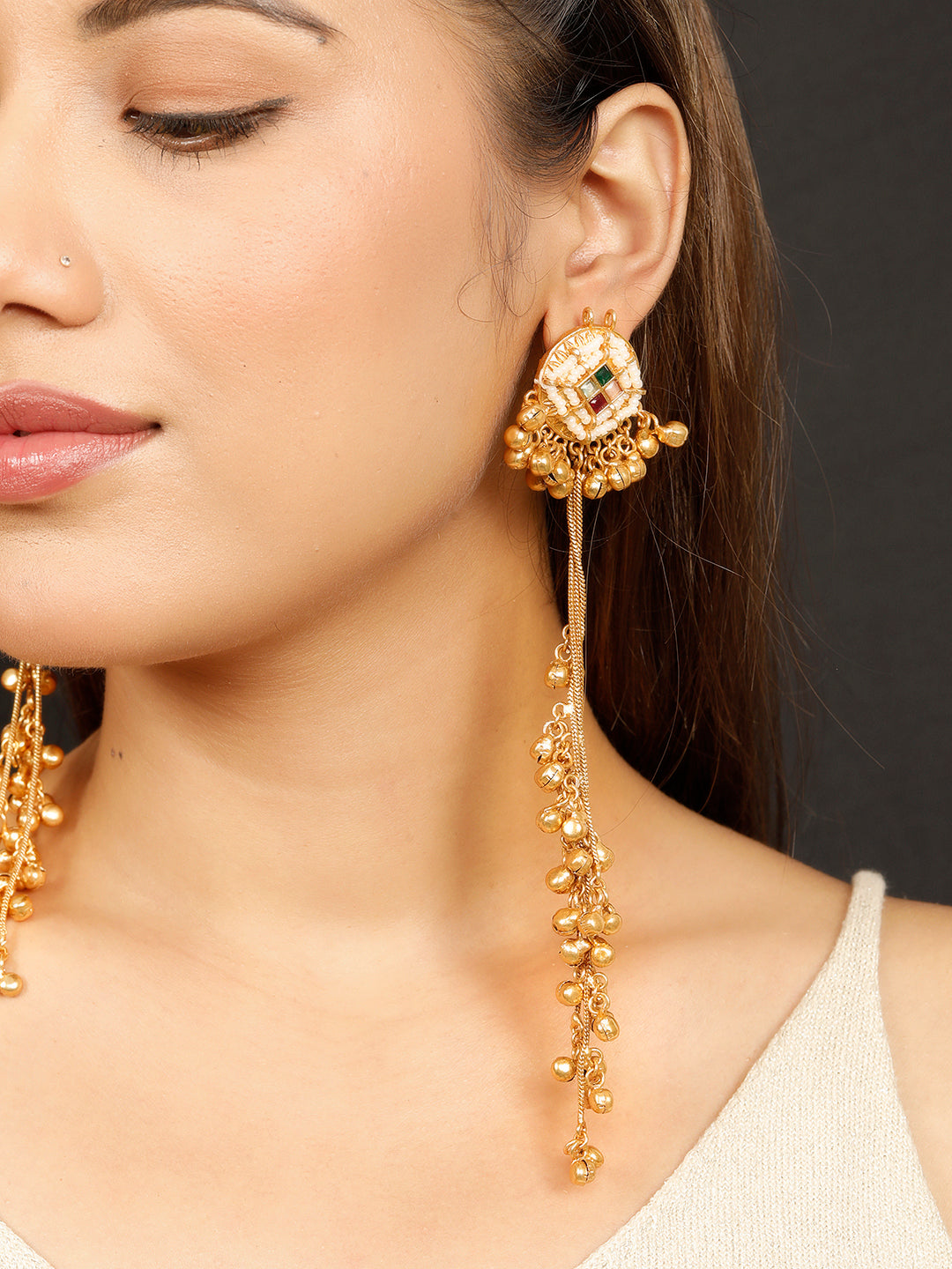 VIVAZS Kashmiri Long Drop Earrings (Multicolor)
