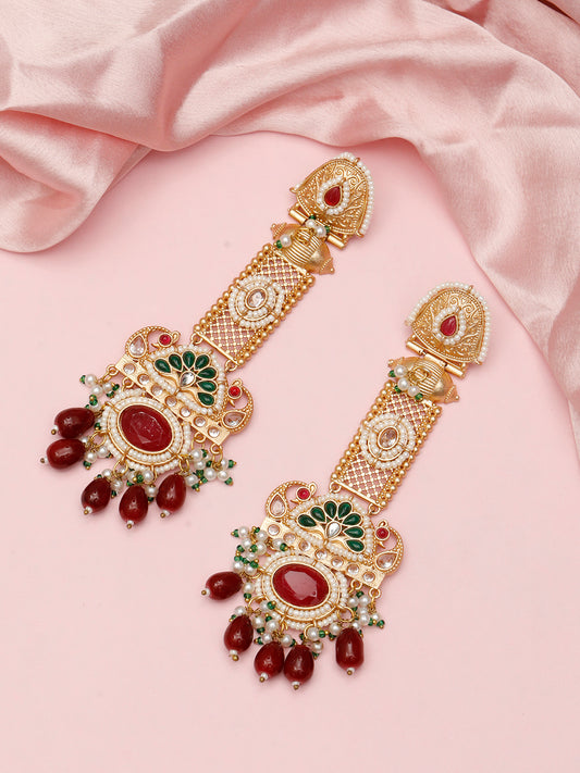 VIVAZS Handmade Gold Long Indian Shoulder Duster Earrings | Contemporary