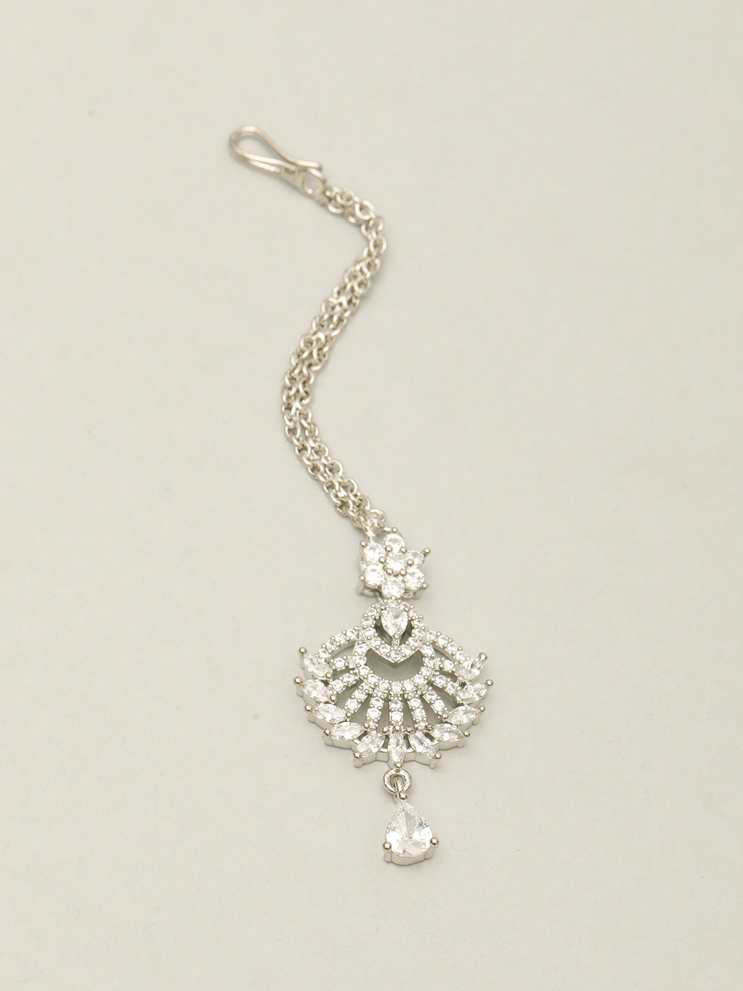 VIVAZS Rhodium-Plated Cubic Zirconia Studded Maang Tikka Head Jewellery