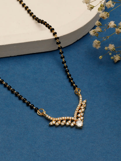 VIVAZS Gold-Plated Black & White AD-Studded Mangalsutra