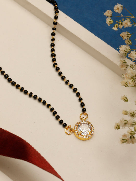 VIVAZS Gold-Plated AD-Studded & Black-Beaded Mangalsutra