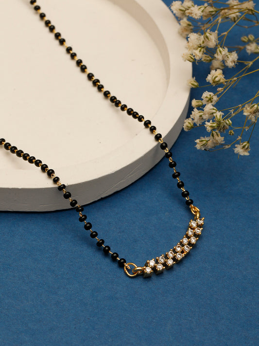 VIVAZS 18K Gold Plated AD & CZ Studded with Gold & Black Beads Mangalsutra Necklace